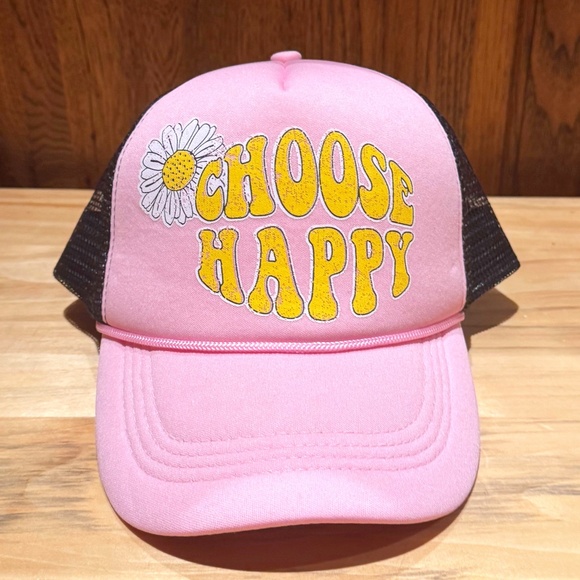 🌼🌸🌼 CHOOSE HAPPY 🙂 HAT retro pink baseball cap summer fun positive vibes ☀️ - Picture 1 of 7